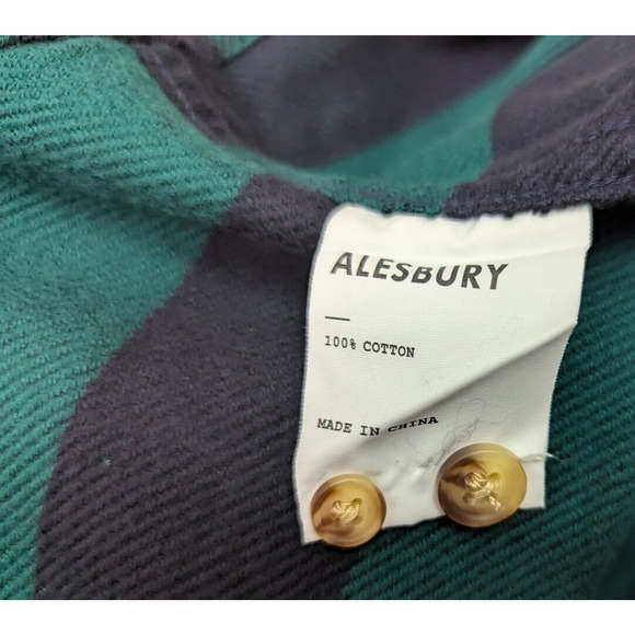 Alesbury sz M regular Flannel Shirt green & dark blue buttons long sleeve 8010 - Picture 3 of 4